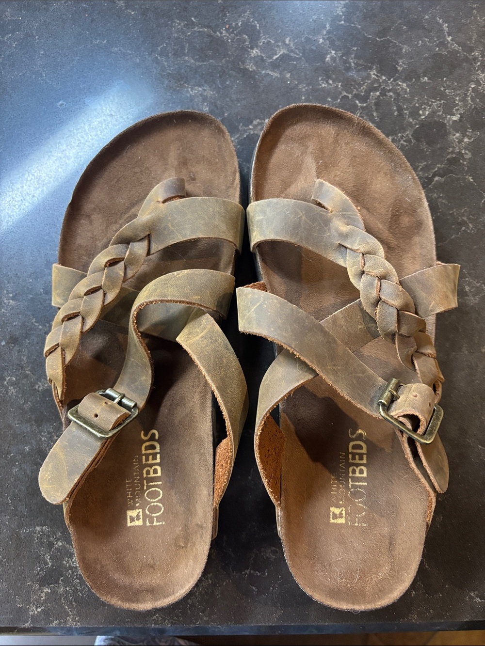 Footbeds Braided Leather Slide Sandals in Brown